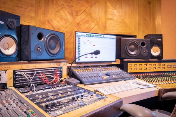 Studio A Control Room at Urchin Recording Studios, Hackney Wick showing outboard selection and SSL Nucleus 2